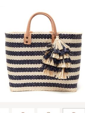 MAR Y SOL. Striped Navy and Natural Tote Bag with Tassel